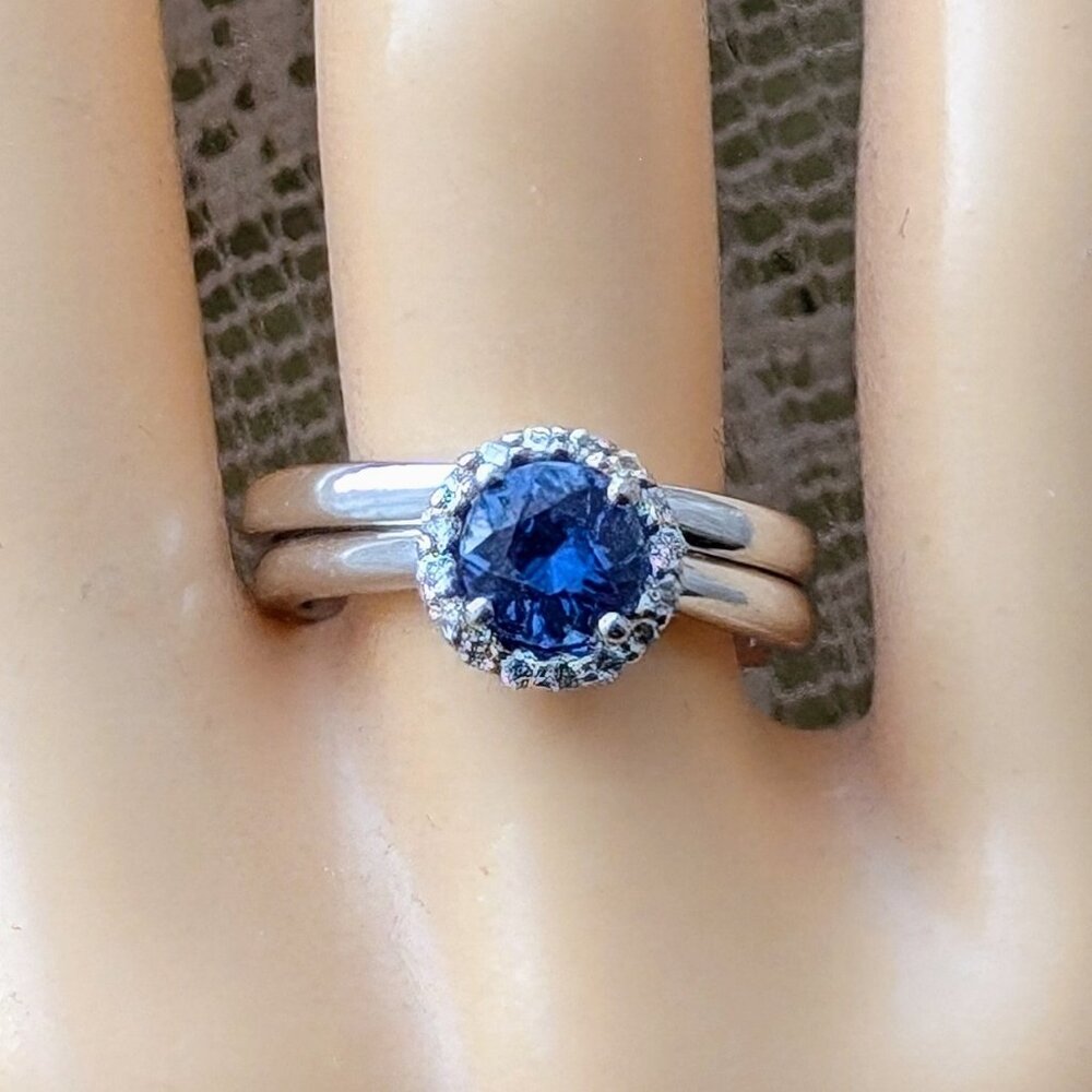 Brilliant Earth Vienna Sapphire Diamond Halo Engagement Ring & Wedding Band Set